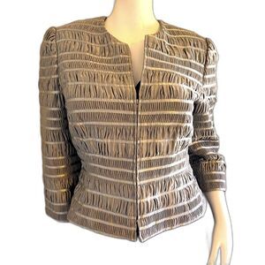 Carmen Marc Valvo Silver Rusched Zippered Evening Jacket women’s med